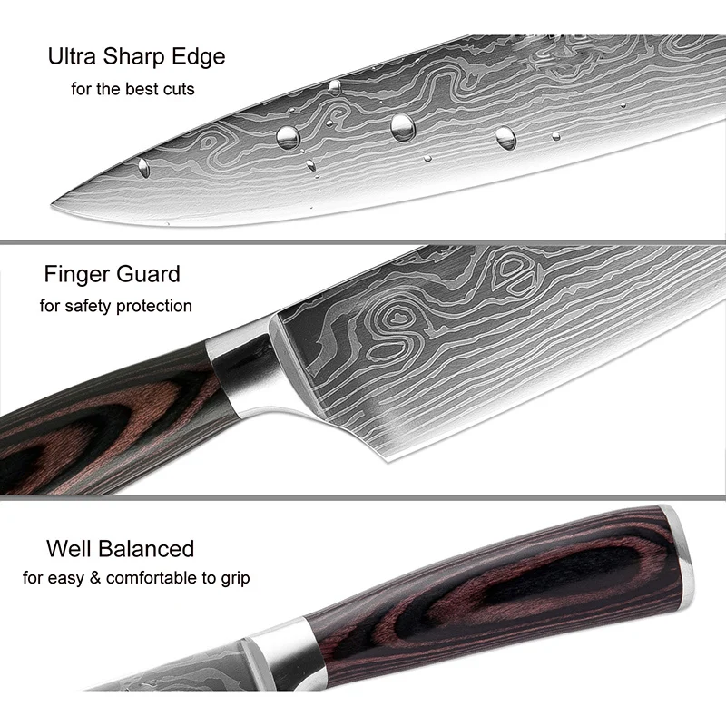 XITUO 4 шт. набор кухонных ножей из нержавеющей стали лазерный нож с отделкой по-дамасски " нож шеф-повара японский кухонный нож Ультра острый