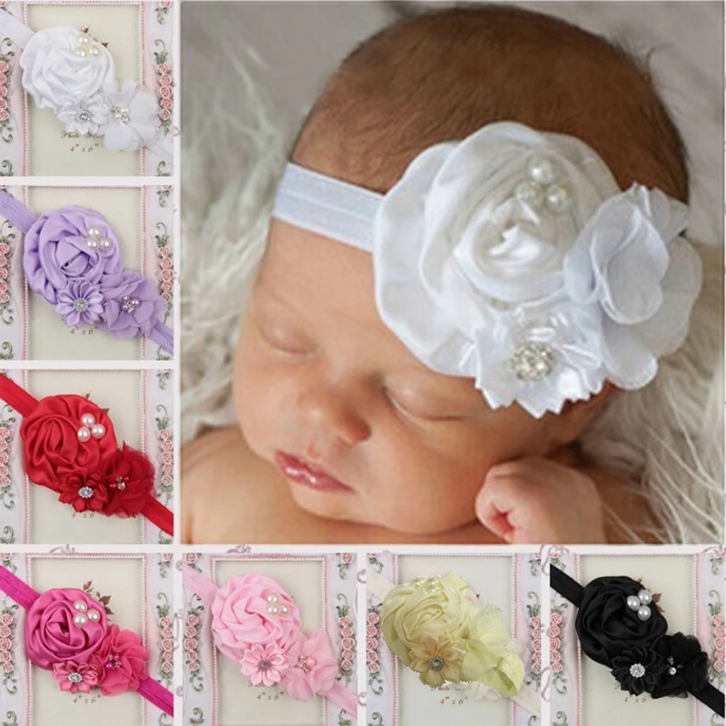 

Hair Bands Elastico De Cabelo Infant Headbands with Flowers Pearls Baby Girl Hair Accessories Headband