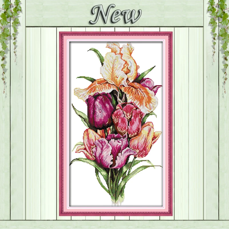 

Noble tulips flowers home Decor painting counted printed on canvas DMC Set 11CT 14CT DIY needlework embroidery Cross Stitch kits