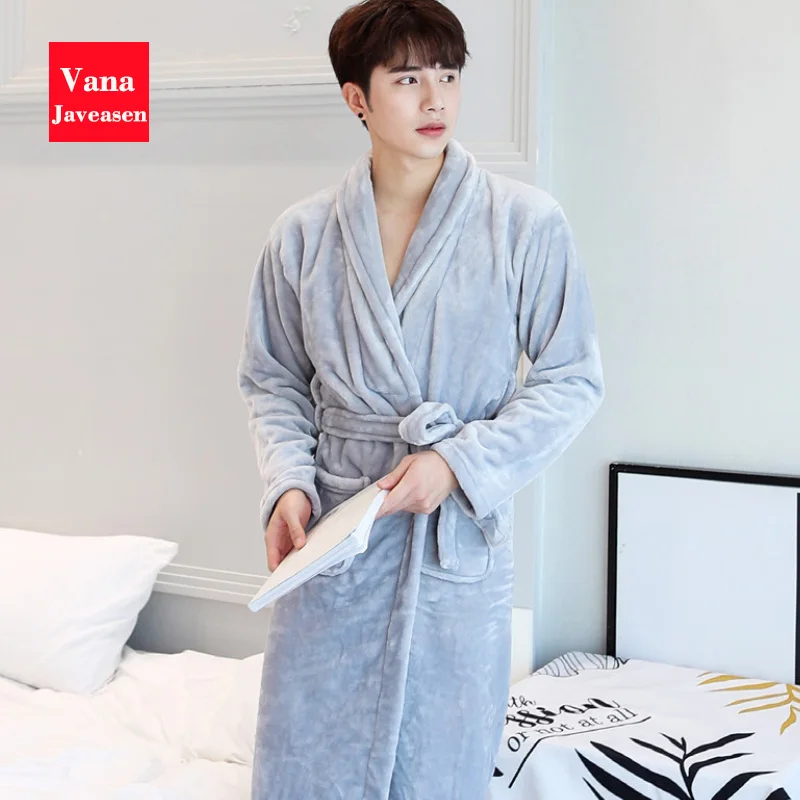 Vana Javeasen Coral Fleece Women Men Bathrobe Pajamas Thicken Warm Autumn Winter Home Couple Sleepwear Turndown Collar Robes