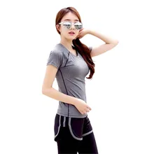 Топы Для Йоги быстросохнущая Спортивная одежда для бега Женская эластичная одежда для спортзала простая серая строчка Женская короткая футболка