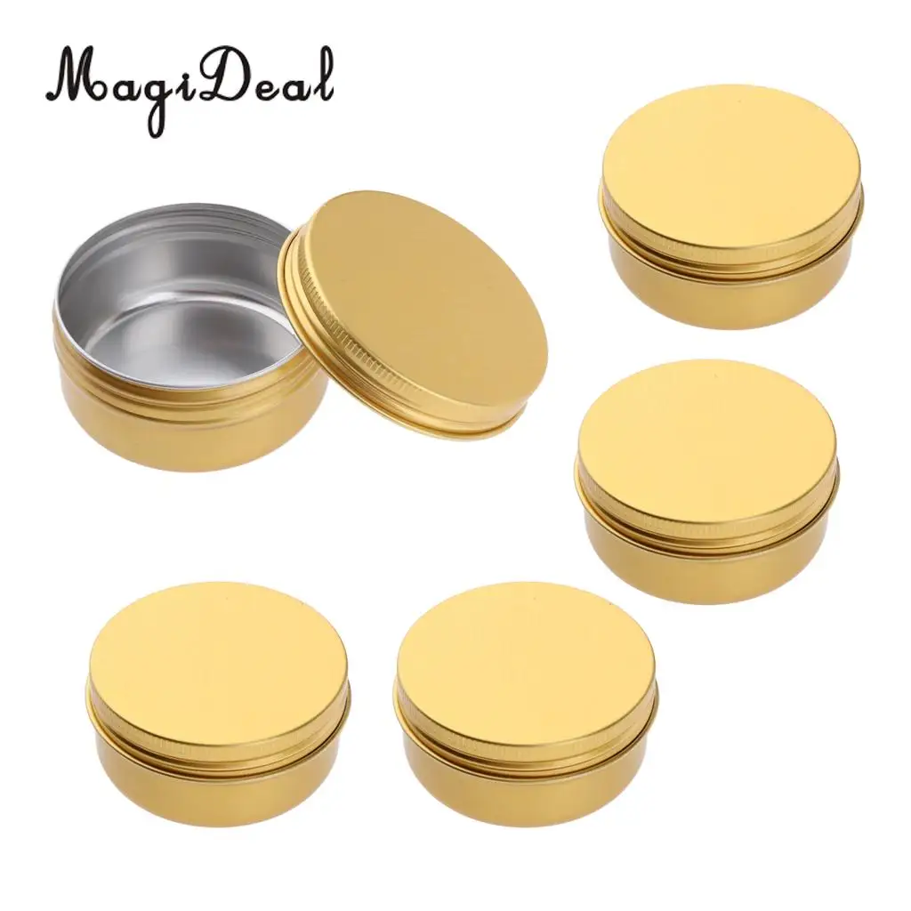 5Pcs Gold Aluminum Tins Empty Slip Slide Round Container Bottle with Screw Lid for Lip Balm Craft Cosmetic Candle Travel Storage