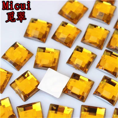 Micui, 100 шт., 12 мм, разноцветные акриловые стразы с плоским основанием, квадратные камни, стразы для одежды, платья, ремесло, ZZ609 - Цвет: Yellow