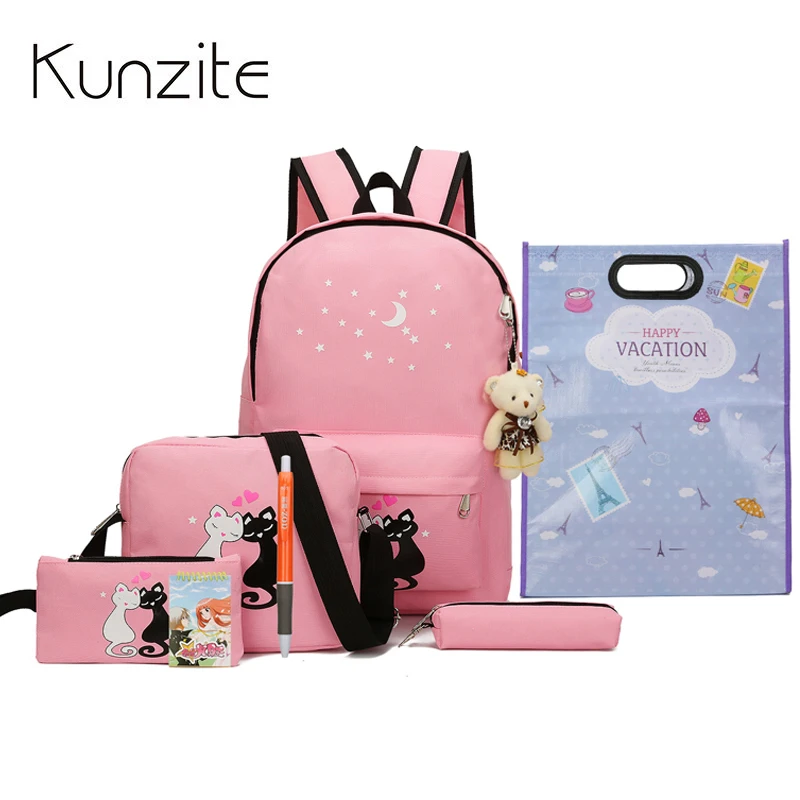 

8Pcs/Sets Fashion Star Women Backpacks Cute Canvas Printing Backpack School Bags For Teenagers Girls Book Bags Mochila Escolar