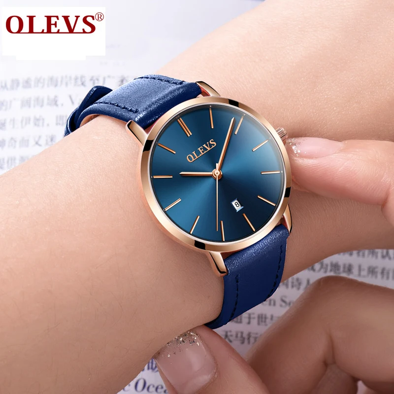 OLEVS Casual Top Brand Wristwatch For Women Ultrathin Elegant Female Clock Fashion Waterproof Leather Ladies Watch Gifts L5869