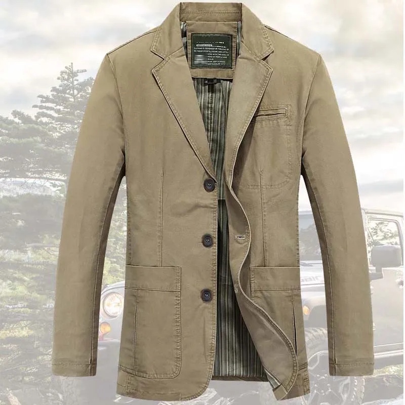 Fashion Mens Blazer Jacket Cotton Coat Casual Outdoor Blazer Masculino Mens Suits Military Blazer Brand Clothing Plus Size M-4XL