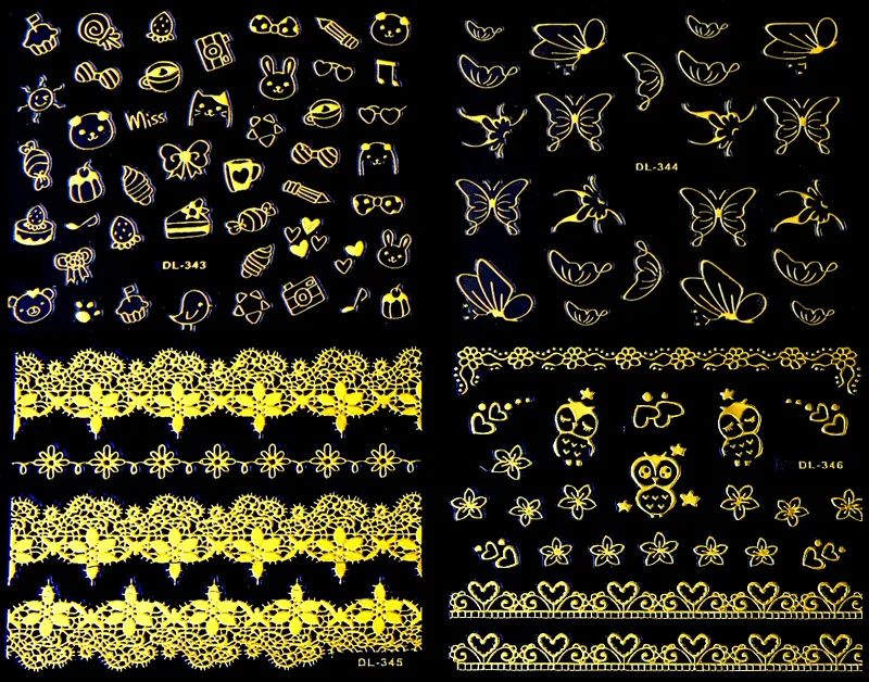 30 шт. Стиль модные арт, наклейки для ногтей 3D цветок золотой кружевными украшениями дизайн клей для ногтей советы Красота Для женщин Маникюр материя набор