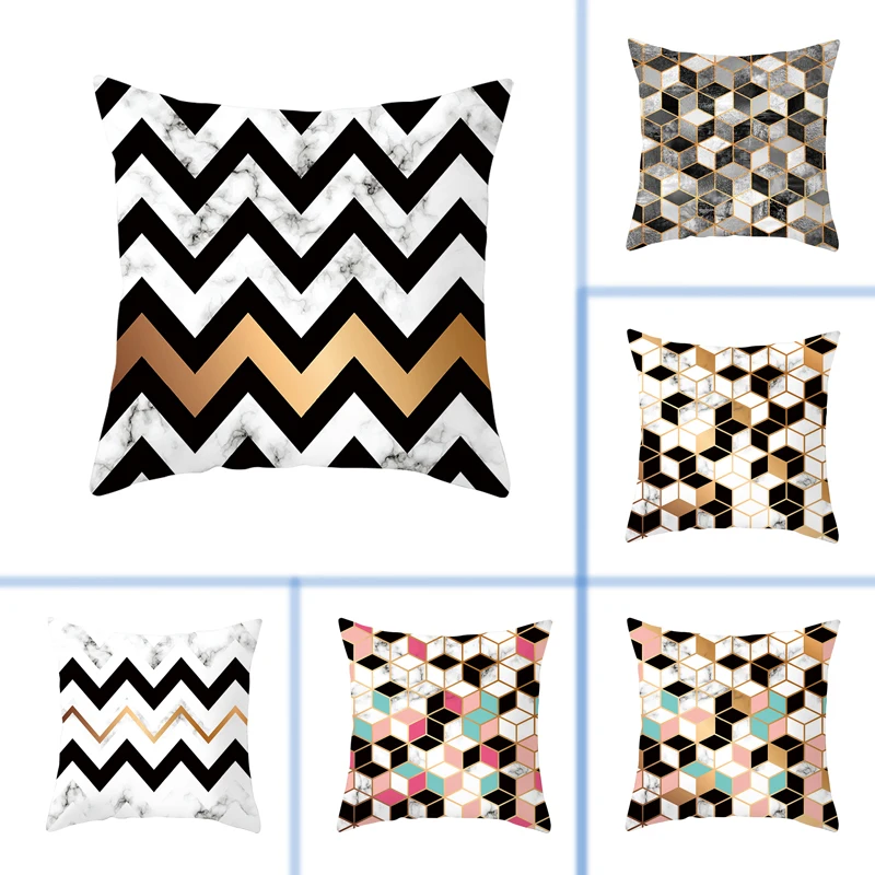 

1pcs 45x45cm Marble Geometric Print Square Pillowcase Peach Skin Pillowcase Waist Pillow Polyester Throw Pillow Case Cover