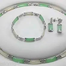Натуральный женский подарок ювелирные изделия WGP слово Fine новые ювелирные изделия зеленый и белый драгоценный камень звено ожерелье браслет серьги набор серебро-ювелирные изделия