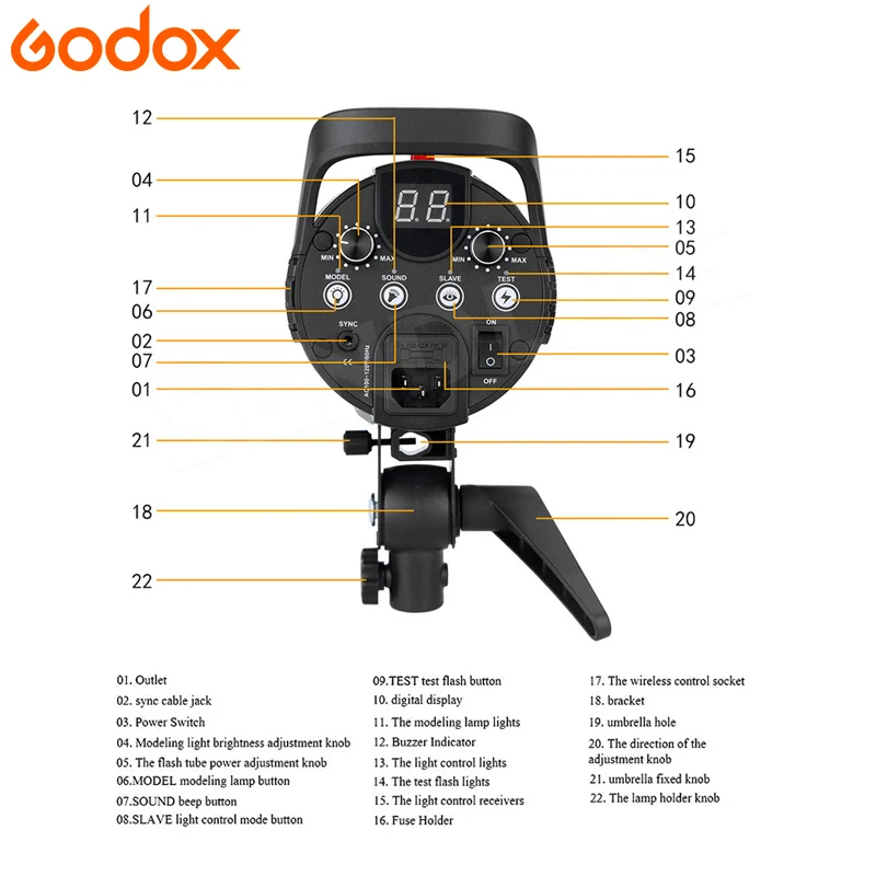 Компактный стробоскоп Godox DE400 400 Вт GN65 400Ws|Фотовспышки| |