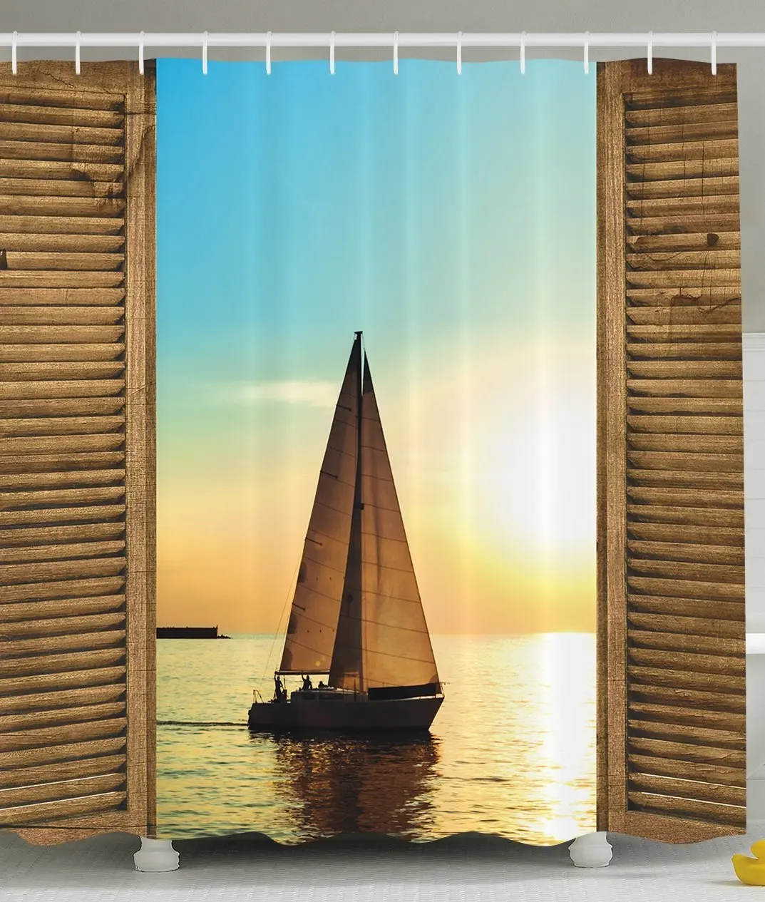 Nautical Shower Curtain Sea Life Decor Sailboat on the Ocean Scenic
