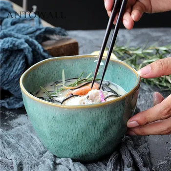 

ANTOWALL Ceramic tableware Malachite Green Fruit Salad Bowl Irregular Soup Noodle Bowl Instant Noodle Bowl