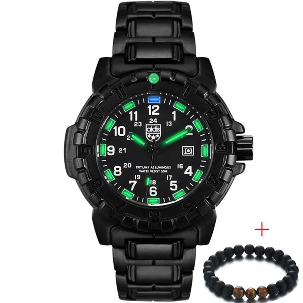 Топ бренд класса люкс AIDIS мужские s часы мужские светящиеся кварцевые часы водонепроницаемые уличные военные спортивные часы мужские часы Reloj Hombre - Цвет: black green