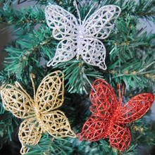 6 шт., 7 см, блестящие поделки, новогодние украшения, елочные украшения, рождественские бабочки, блестящие 3D бабочки, домашний декор
