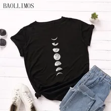 Новая модная женская футболка из хлопка, летняя одежда с принтом «Планета Луна», женские футболки с круглым вырезом и коротким рукавом, топы, Повседневная футболка