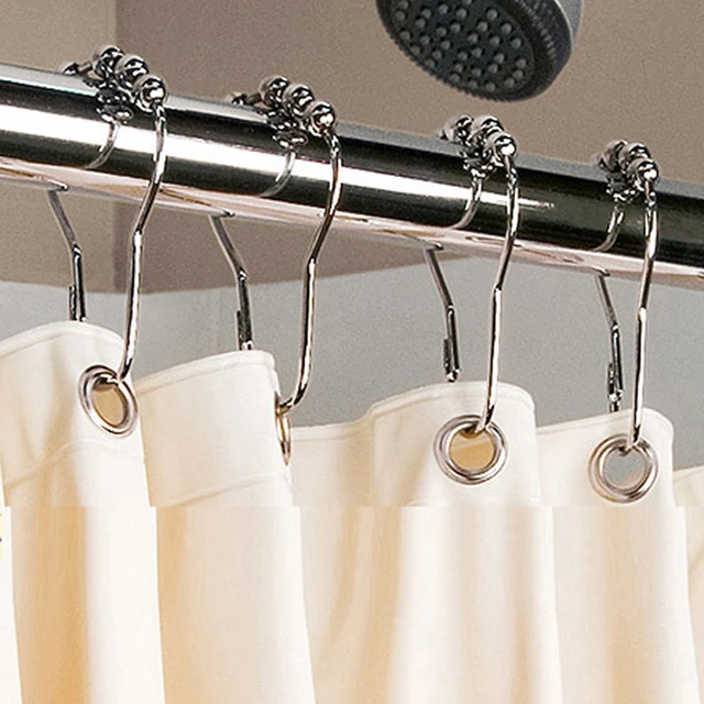 12pcs Set Polished Bath Rollerball Shower Curtain Hooks Ring Glide 12pcs Set Polished Bath Rollerball Shower Curtain Hooks Ring Glide Rings Iron Metal