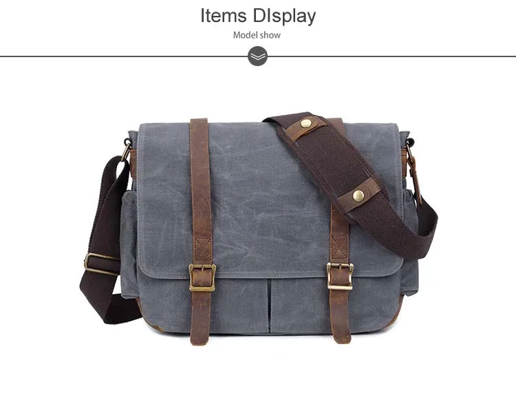 FRONT DISPLAY of Woosir Waxed Canvas DSLR Camera Messenger Bag