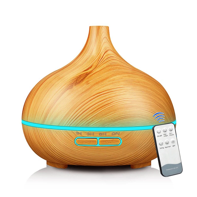 

300ML Remote Control Essential Oil Aroma Diffuser Ultrasonic Air Humidifier With Wood Grain 7 Changing Color LED Lights For Home