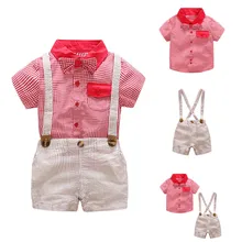 Крутой Костюм Джентльмена для маленьких мальчиков галстук-бабочка в клетку рубашка Подтяжки комплект шорт