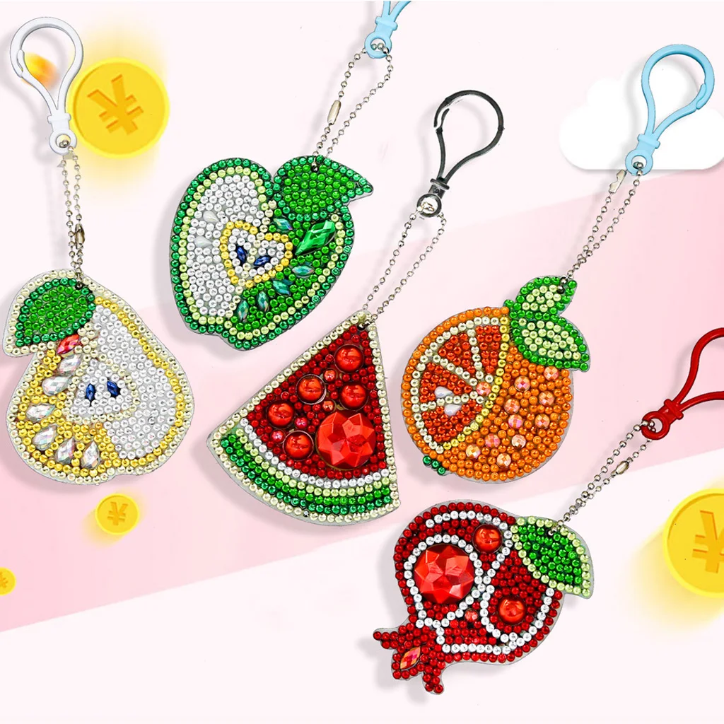 

2/3/5Pcs 5D DIY Diamond Painting Cartoon Fruit Full Drill Diamond Embroidery Mosaic Painting Diamond Painting Keychain Pendant