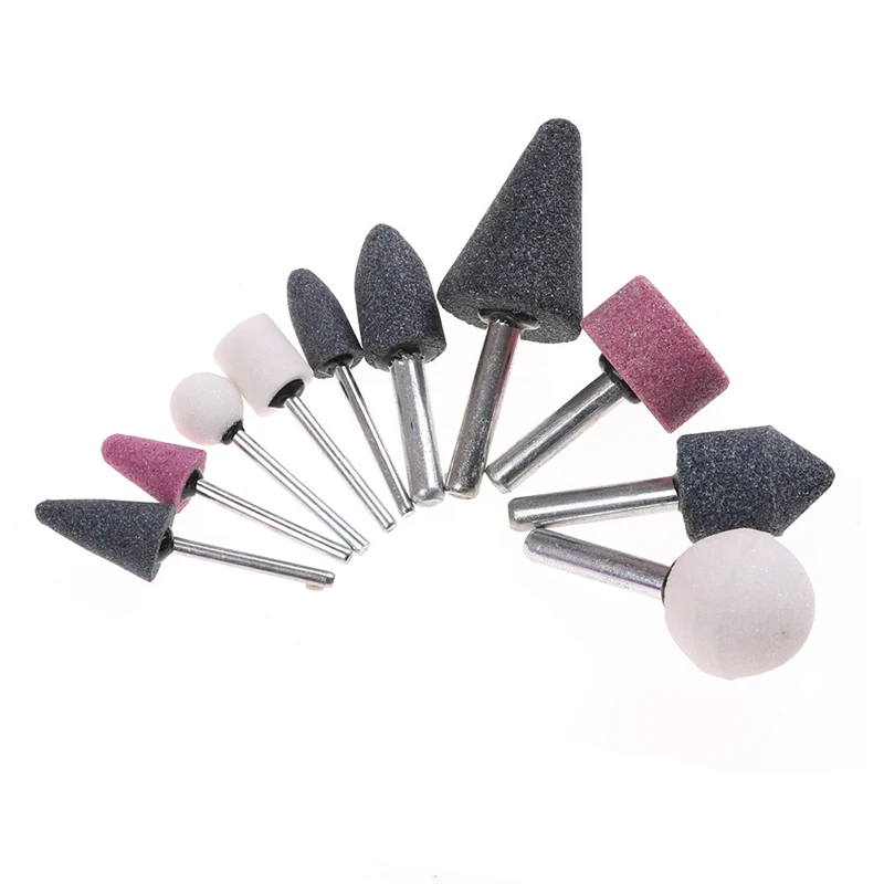 10pcs 3mm/6mm Dia Mounted Stone Point Abrasive Grinding Wheels Bit Set for Rotary Tools Shank