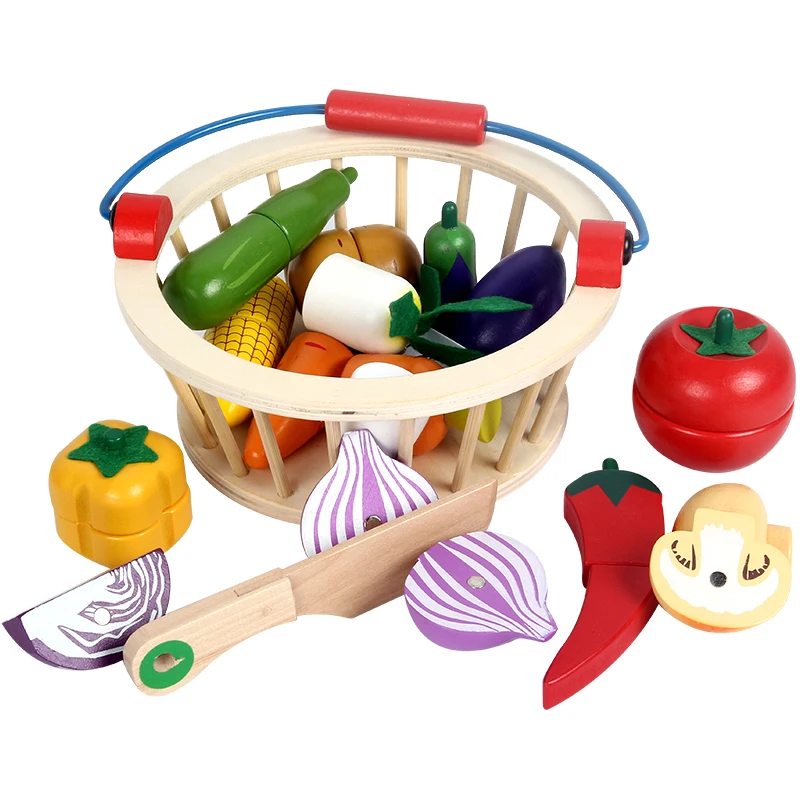 Новое моделирование Еда 12/14/16 шт Набор для резки фруктов/овощная корзина деревянные игрушки для детей Кухня, игрушка, подарок на день рождения, подарок для детей