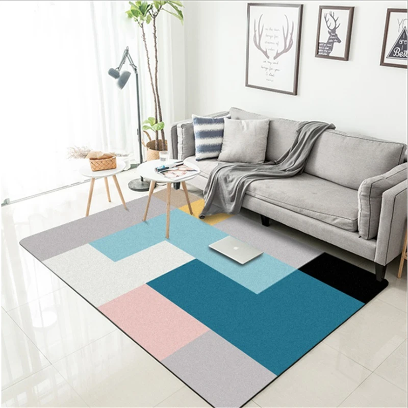 

Nordic Fashion Stitching Contrast Blue Gray Crystal Velvet Carpet Rugs and Carpets for Home Living Room Bedroom Rug