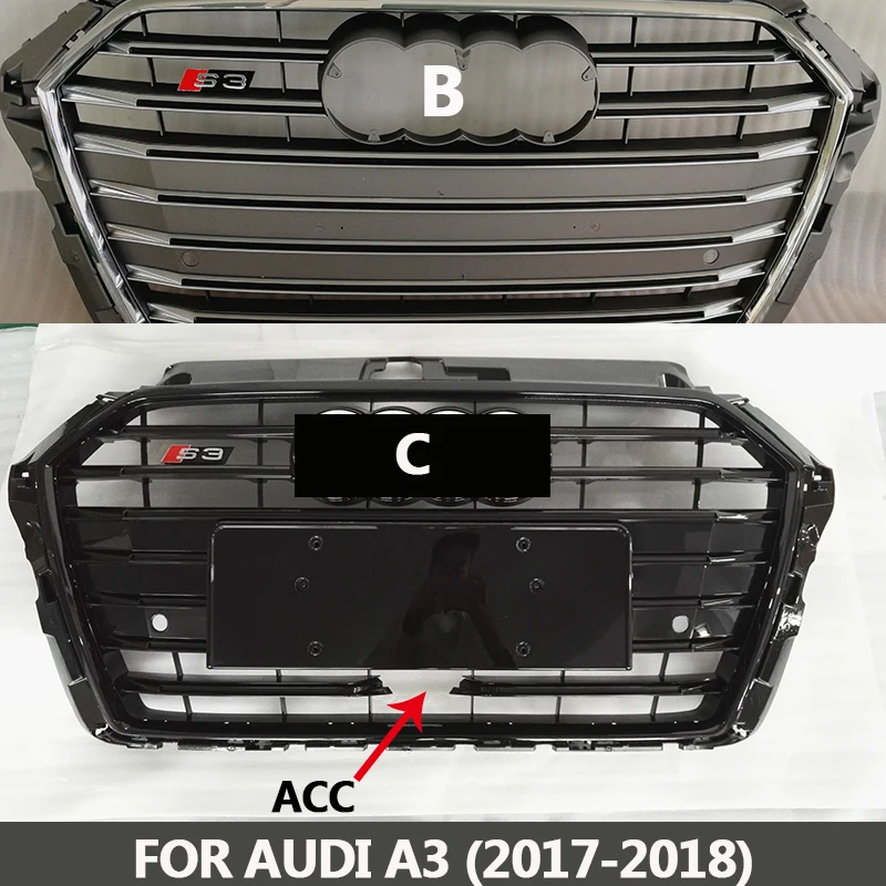 

2017-2018 A3 TO S3 style ABS chromed gray/black front bumper grille center grill racing grills Fit for Audi A3 ACC