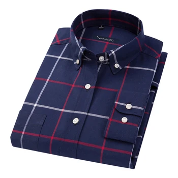 

DAVYDAISY New Arrival 100% Cotton Men Shirt Oxford Long Sleeved Simple Elegance Solid Plaid Print Casual Shirts 8 Colors DS158