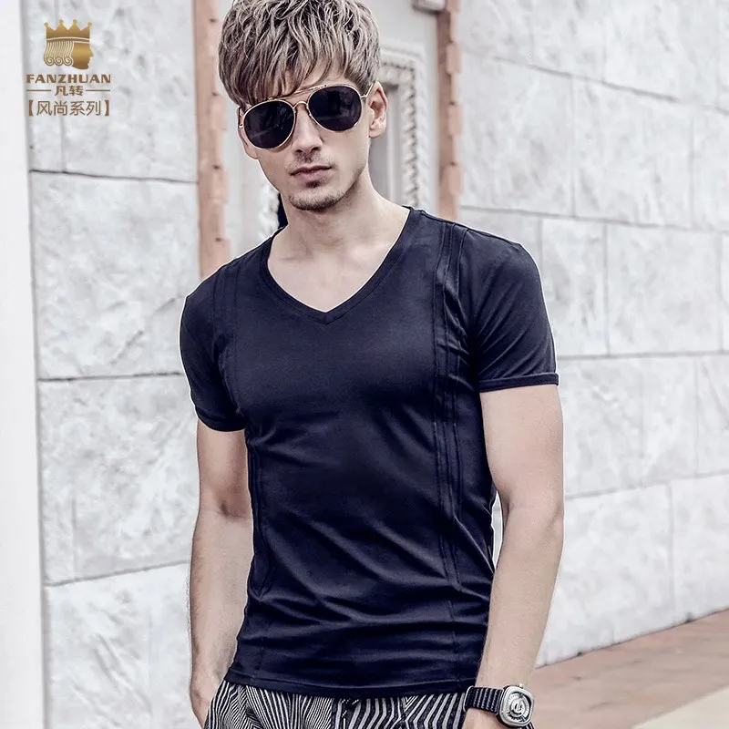 

FanZhuan free shipping New fashion casual men's male 2017 short sleeved pure color wrinkled T-shirt bottom Korean 715193 summer