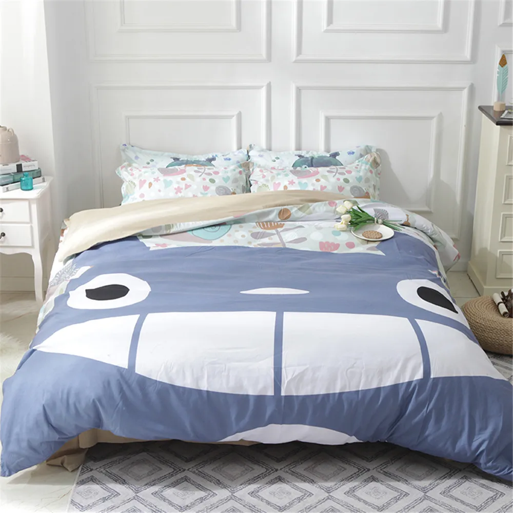 

Hot sell Grey Totoro 3/4 Pieces Bedding Sets Bed Fitted Flat Sheet Duvet Cover Pillowcase Queen king twin Size kid/adult gift
