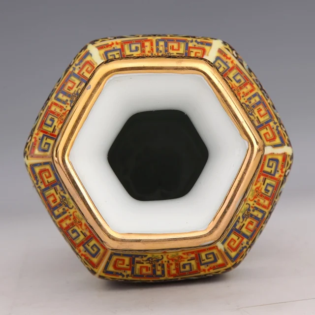 Qing Yong Zheng year mark golden enamel hexagon flower vase Home Furnishing antique porcelain ornaments antiques boutique 4