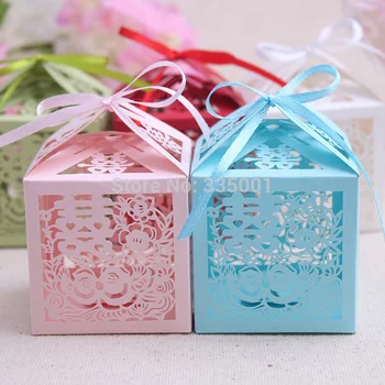 

wedding candy box - Laser cut Double Happiness Favor paper Box baby shower Birthday party Chocolate sweet gift box 50pcs/lot