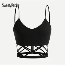 SweatyRocks черный на молнии с вырезом сзади Cami женский жилет крест-накрест простой Спагетти ремень Топ летний топ