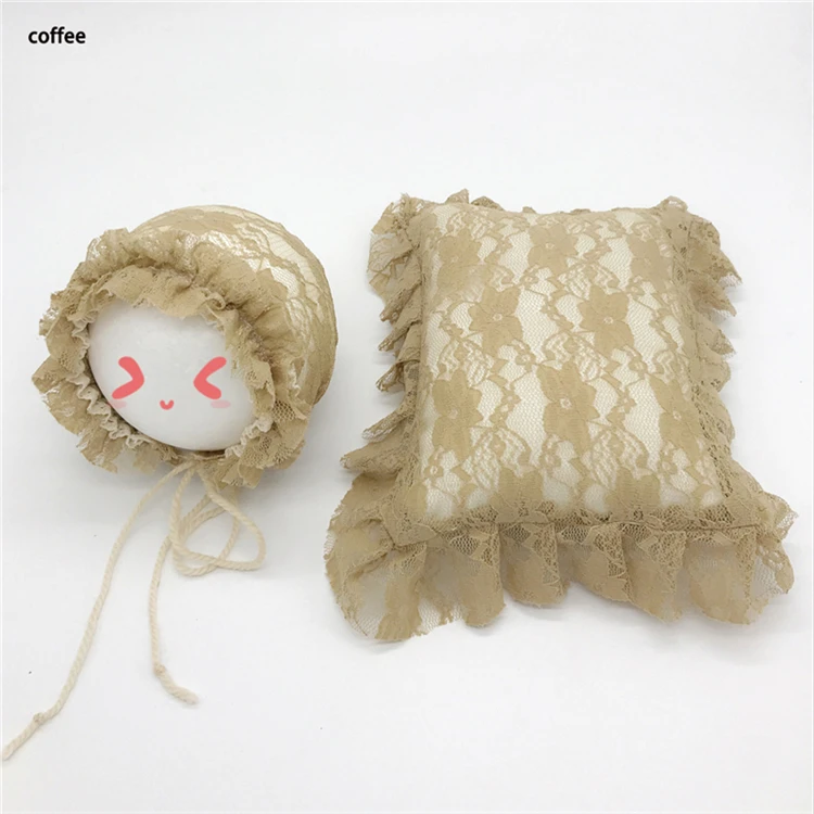 Foto do Bebê Adereços Acessórios Bebe Menina Rendas Chapéu Posando Travesseiro 2 Pçs Conjunto Recém-nascido Infantil Fotos Roupas Beanie 10 Chapéus e bonés