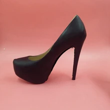 Black Soft Leather Pump Women Stiletto High Heels Platform Handmade Round Toe Red Bottom Heels Sexy Size 13 Shoes Ladies 2016