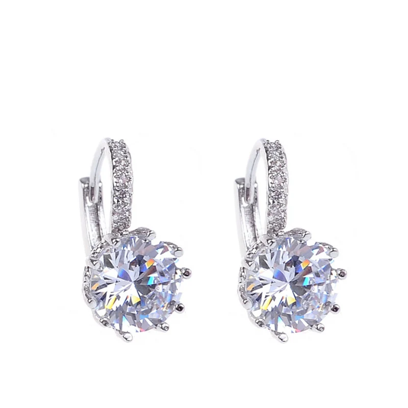 Модные серьги из сплава с серебряным покрытием, 5 цветов, серьги с геометрическим кристаллом, простой ювелирный дизайн, круглые серьги-гвоздики из циркония для женщин