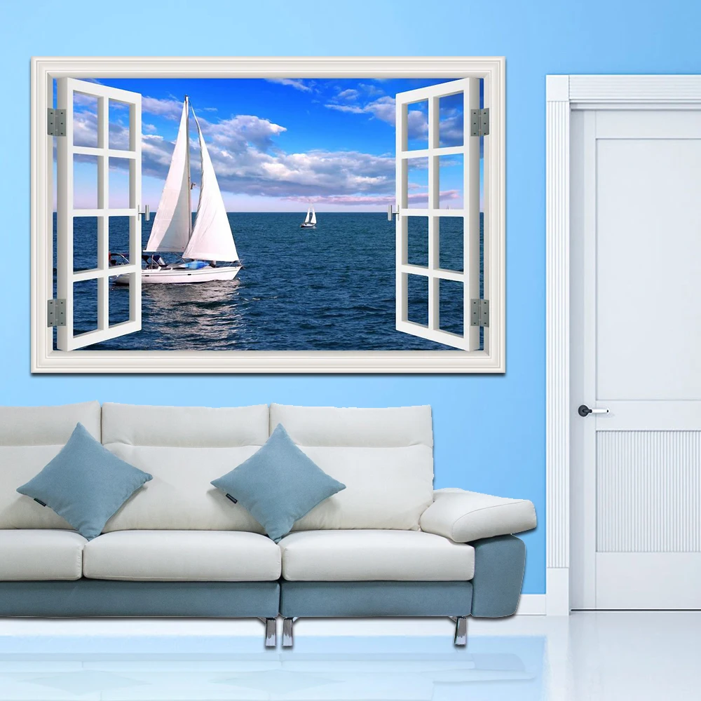 Настенная 3D Наклейка на стену парусная лодка море|wall sticker|removable wall stickershome decor |
