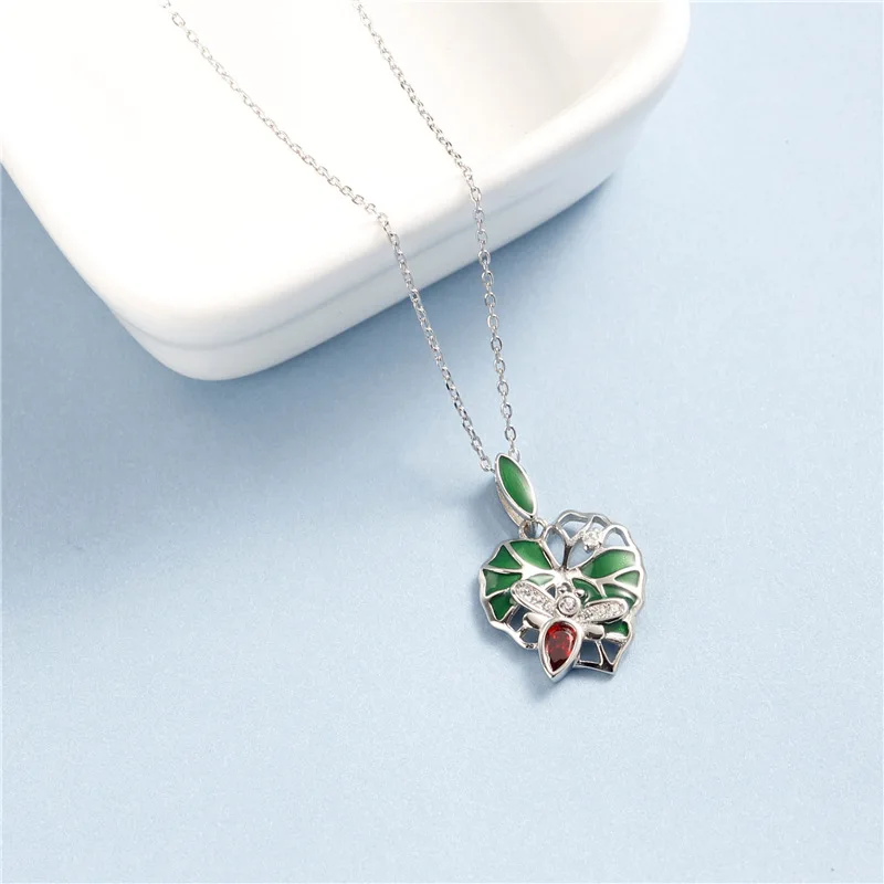 lotus bee drop glaze chinese Ethnic necklace woman S925 silver nacklace Jewellery Clavicle chain pendant charms silver jewelry