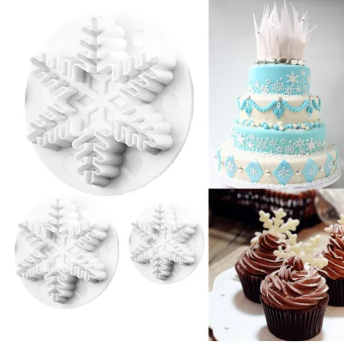 

Plastic Snowflake Shape Cookie Plunger Cutters Set Fondant Cutters Molds For Cupcake Cake Topper Decorating Tools 3Pcs Colorful