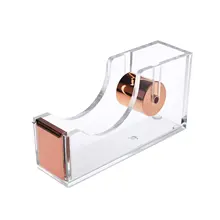 Deluxe Square Clear Acrylic Tape Seat Tape Holder Office Tape Dispenser Desktop With Tape Cutter Supplies Rose Gold Deluxe Square Clear Acrylic Tape Seat Tape Holder Office Tape Dispenser Desktop With Tape Cutter Supplies Rose Gold