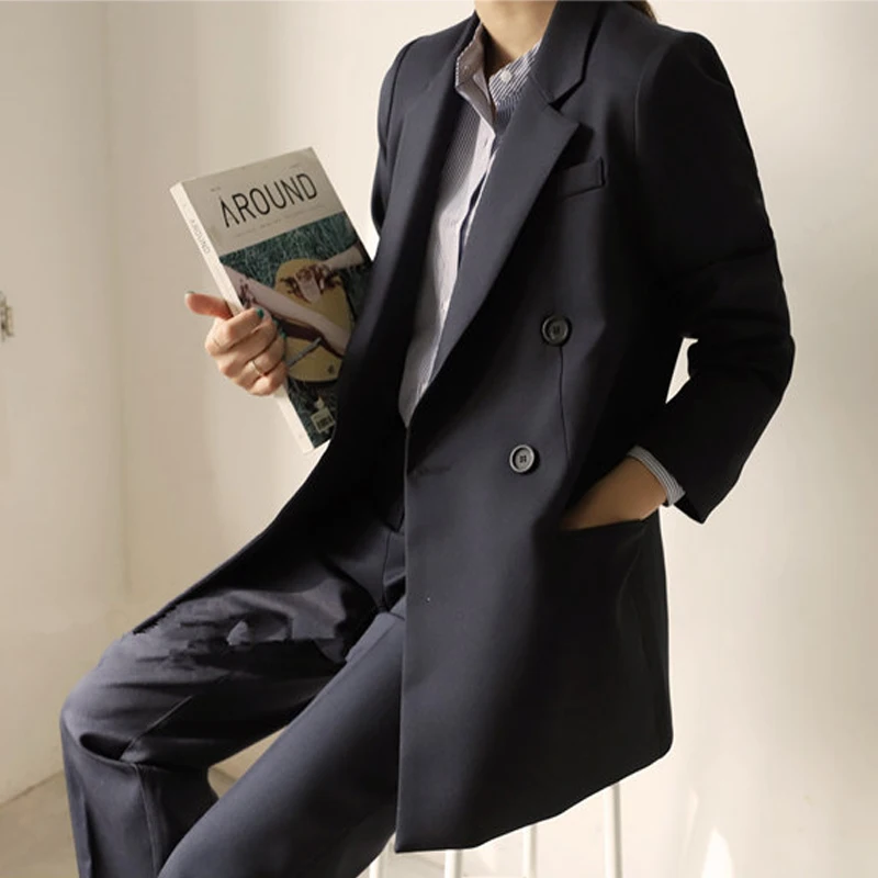 Women's suit 2019 autumn new high quality fabric solid color business Slim temperament suit jacket wide leg pants suit