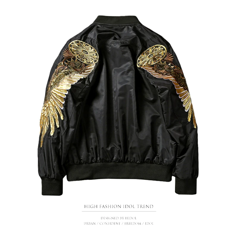 

Yokosuka Bomber Jacket Military Souvenir Jacket Embroidery Golden Wings Zipper Baseball Coat Black Brand Clothing Men Hip Hop
