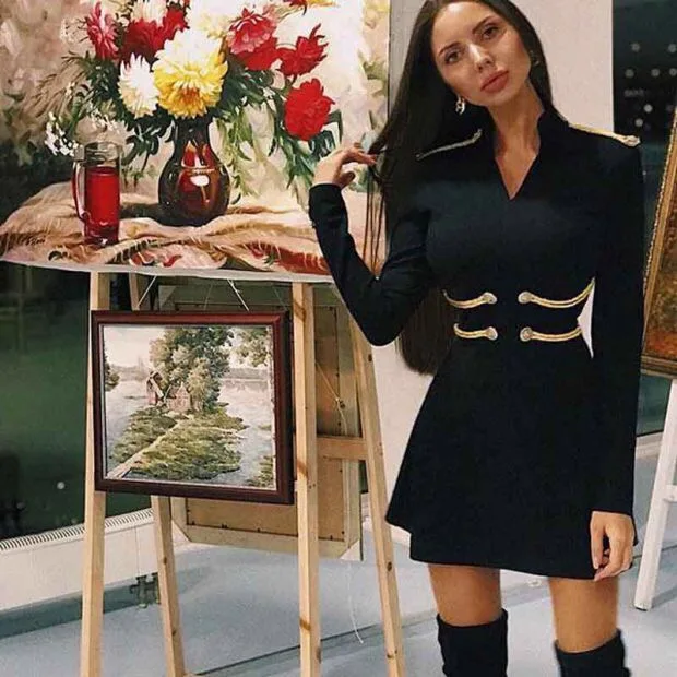 

2019 new Black long sleeve flare gold rope button bandage dress summer autumn spring Sexy evening Party Bodycon Dress + suit