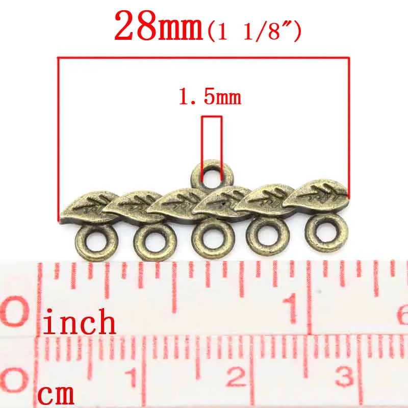 DoreenBeads соединители из цинкового металлического сплава фурнитура лист Античная бронза лист шаблон цвет 28 мм(1 1/") x 10 мм(3/8"), 10 шт