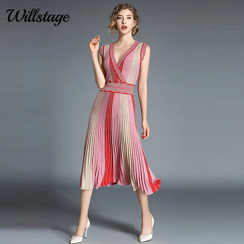 Willstage knitted dress Sexy sleeveless Deep V neck Two side wear ...