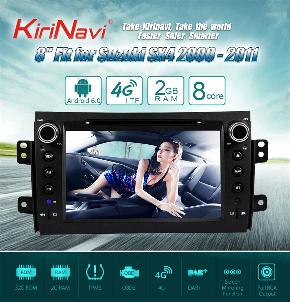 Discount KiriNavi Octa core 4G LET android 7 car radio for Suzuki SX4 multimedia system 2006 - 2011 support 4K Video 4G 0