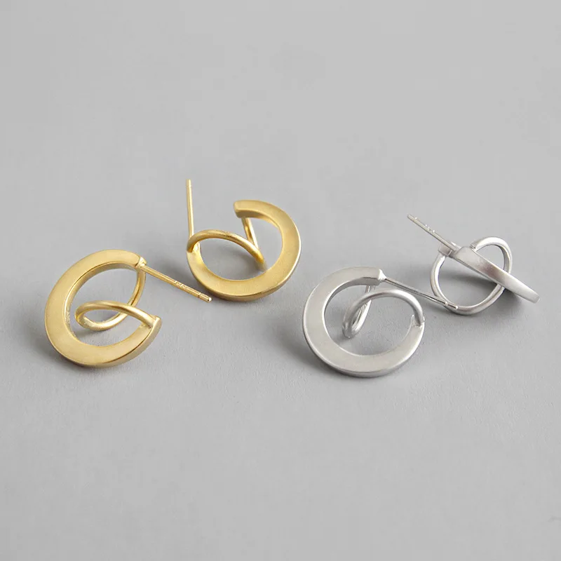 1pair Authentic 925 Sterling silver White/Gold Irregular Semi-Circle Geometric &ampTwist Design Stud earrings FINE jEWELRY TLE519 |
