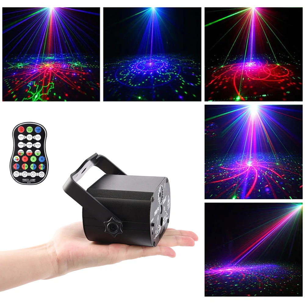 Najtaniej Oświetlenie dyskotekowe LED światła sceniczne sterowania głosem muzyki laserowe lampa projekcyjna 60 tryby RGB lampa z efektem na imprezę z kontrolerem