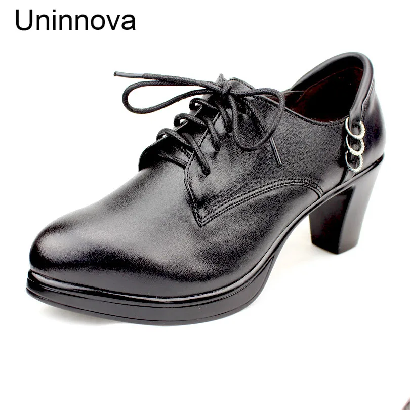 

Women's High Heel Pumps Platform Pointed Toe Genuine Leather Elegent Classic British Style Lace up Court Shoes Uninnova WP121